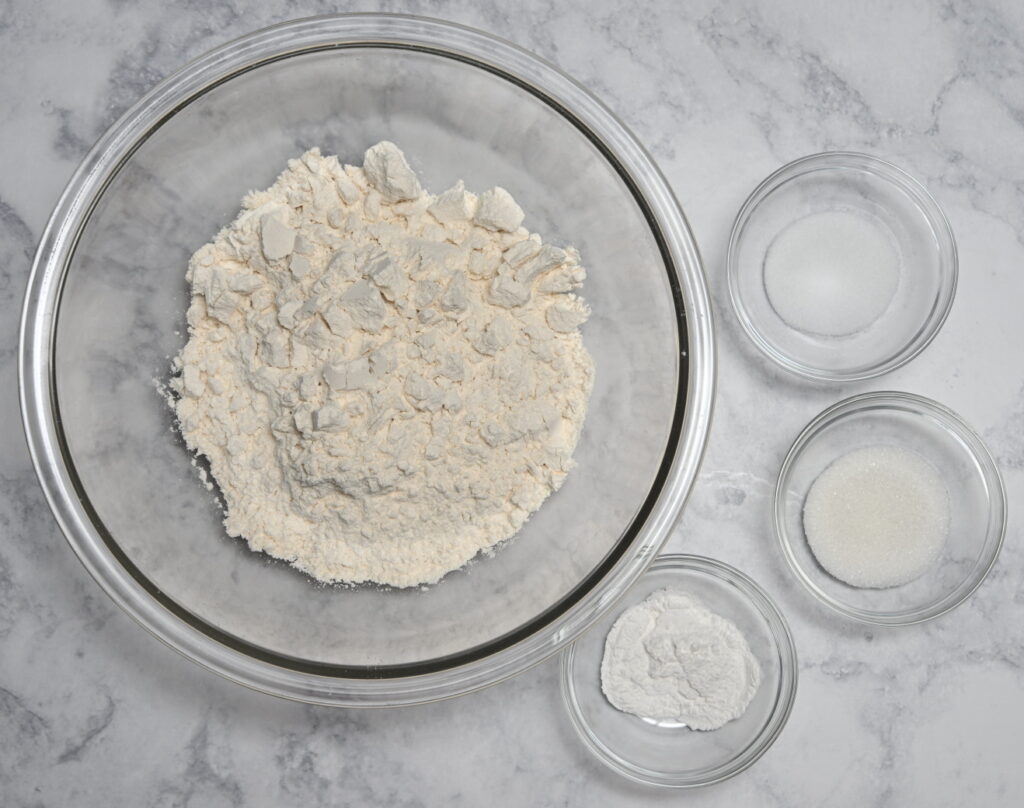 Flour, baking powder, sugar, salt