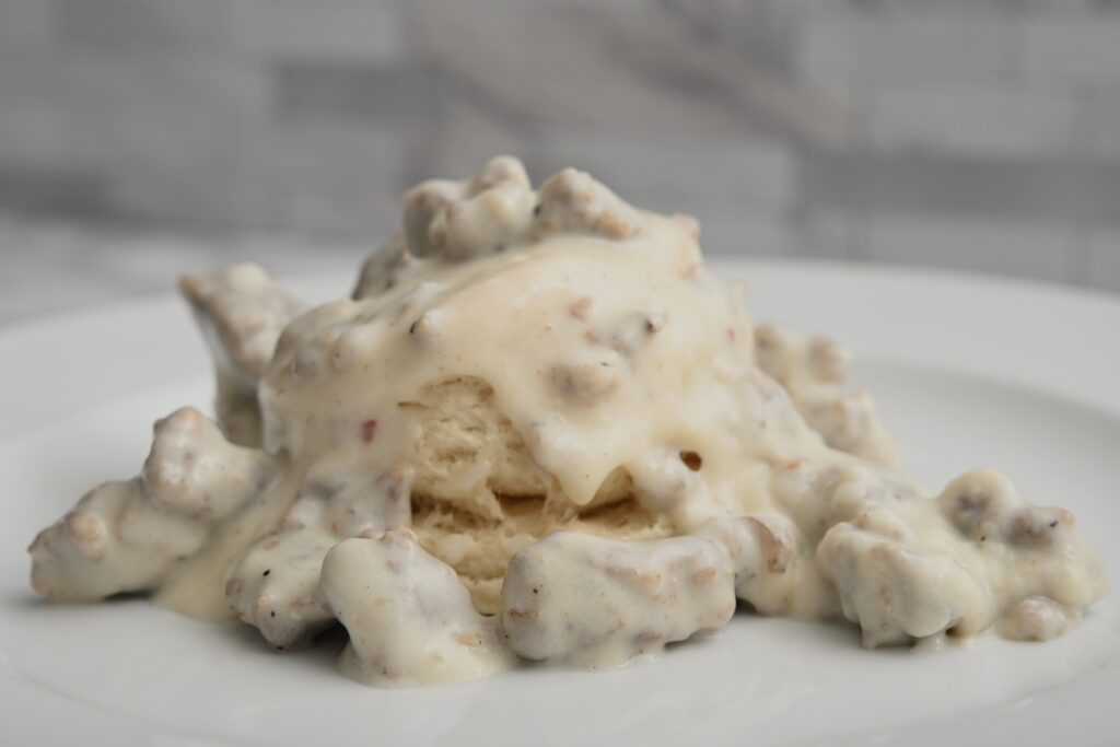 Homemade biscuit with sausage gravy