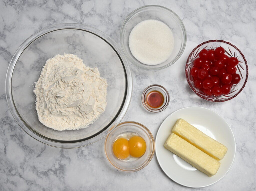 Ingredients for cherry topped butter cookies