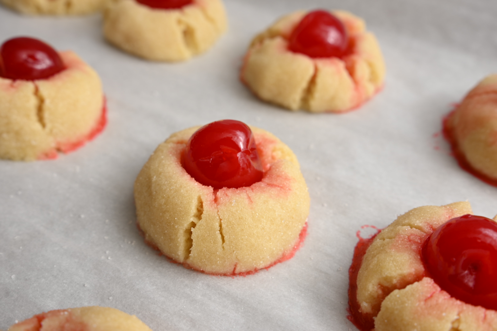 Delectable soft cherry topped butter cookie