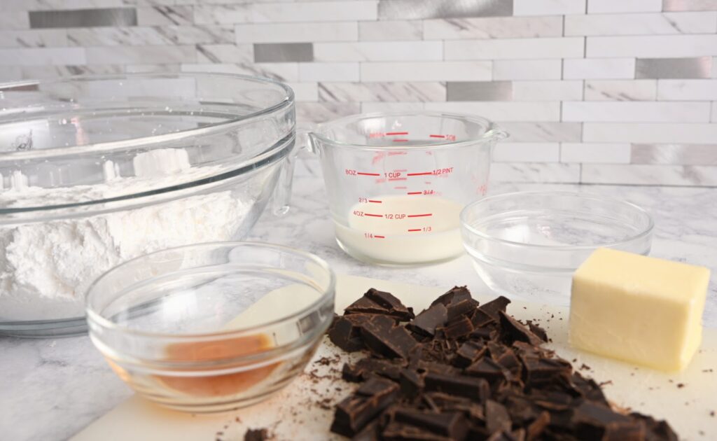 ingredients for chocolate fudge frosting to make frosted s'mores cookies