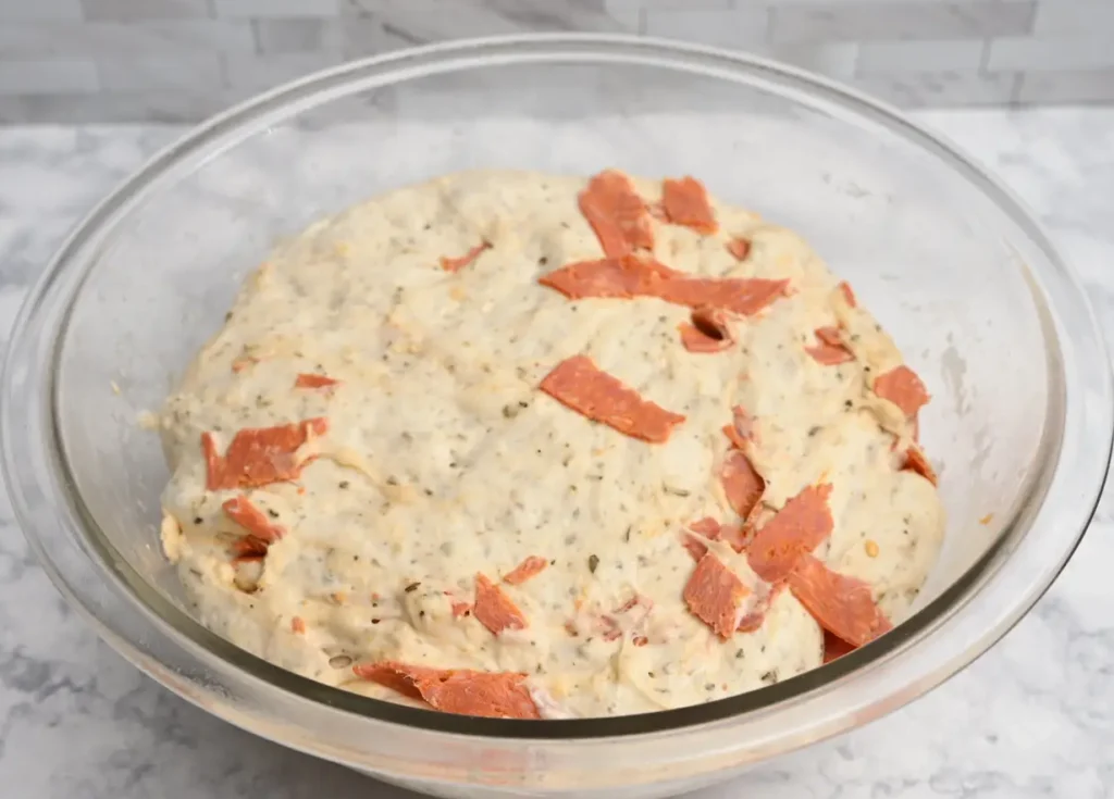 risen Pepperoni Focaccia dough