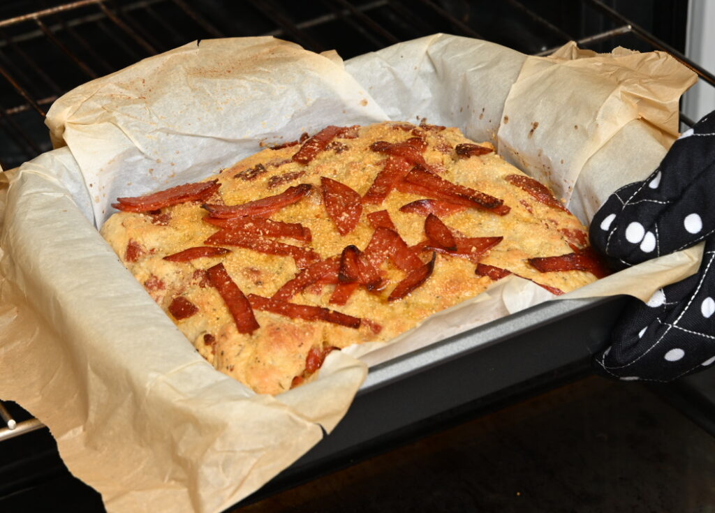 Pepperoni Focaccia Bread Fresh out of the oven