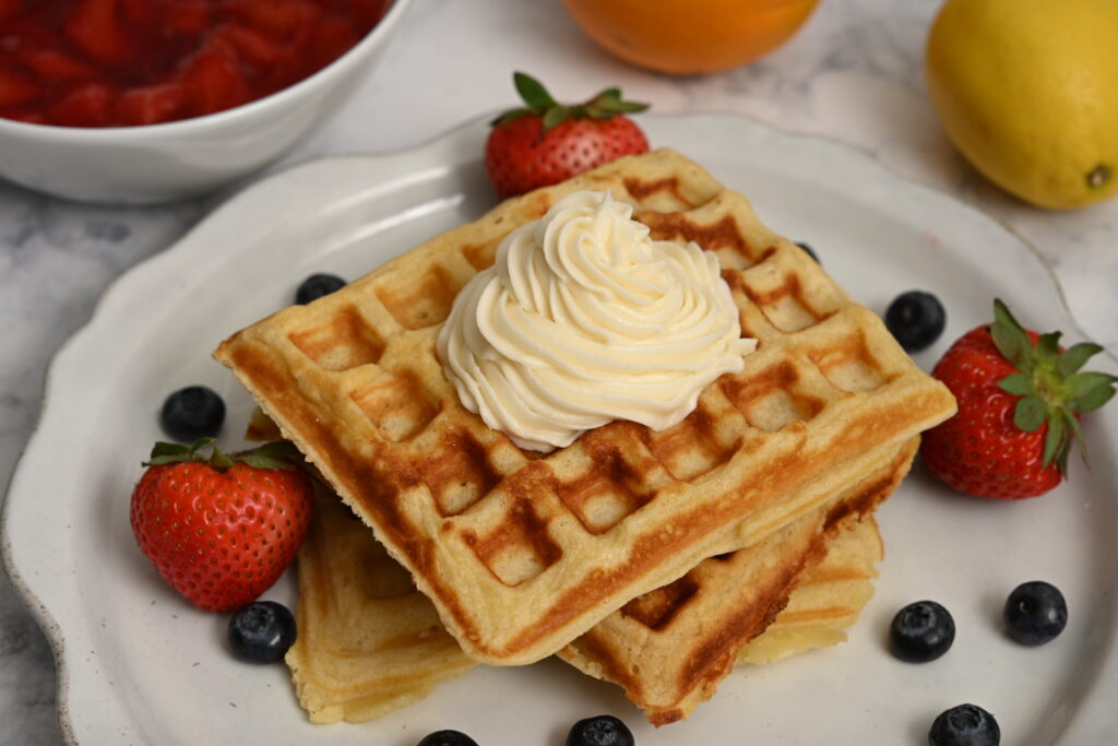 Homemade Belgian Waffles with Buttercream Frosting